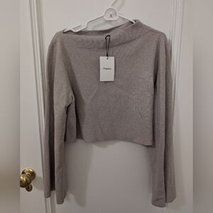 Theory Oatmeal Layered Top Cropped Asymmetrical New Twill Combo Sz L